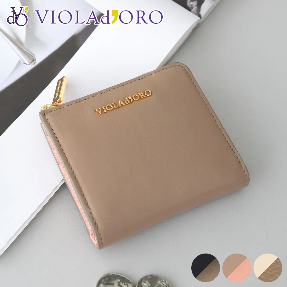 [ 2026年 秋冬新作 ] VIOLAd'ORO ヴィオラドーロ PORTA ポルタ 小銭入れ付き二つ折り財布（L字ファスナー式） V-5089