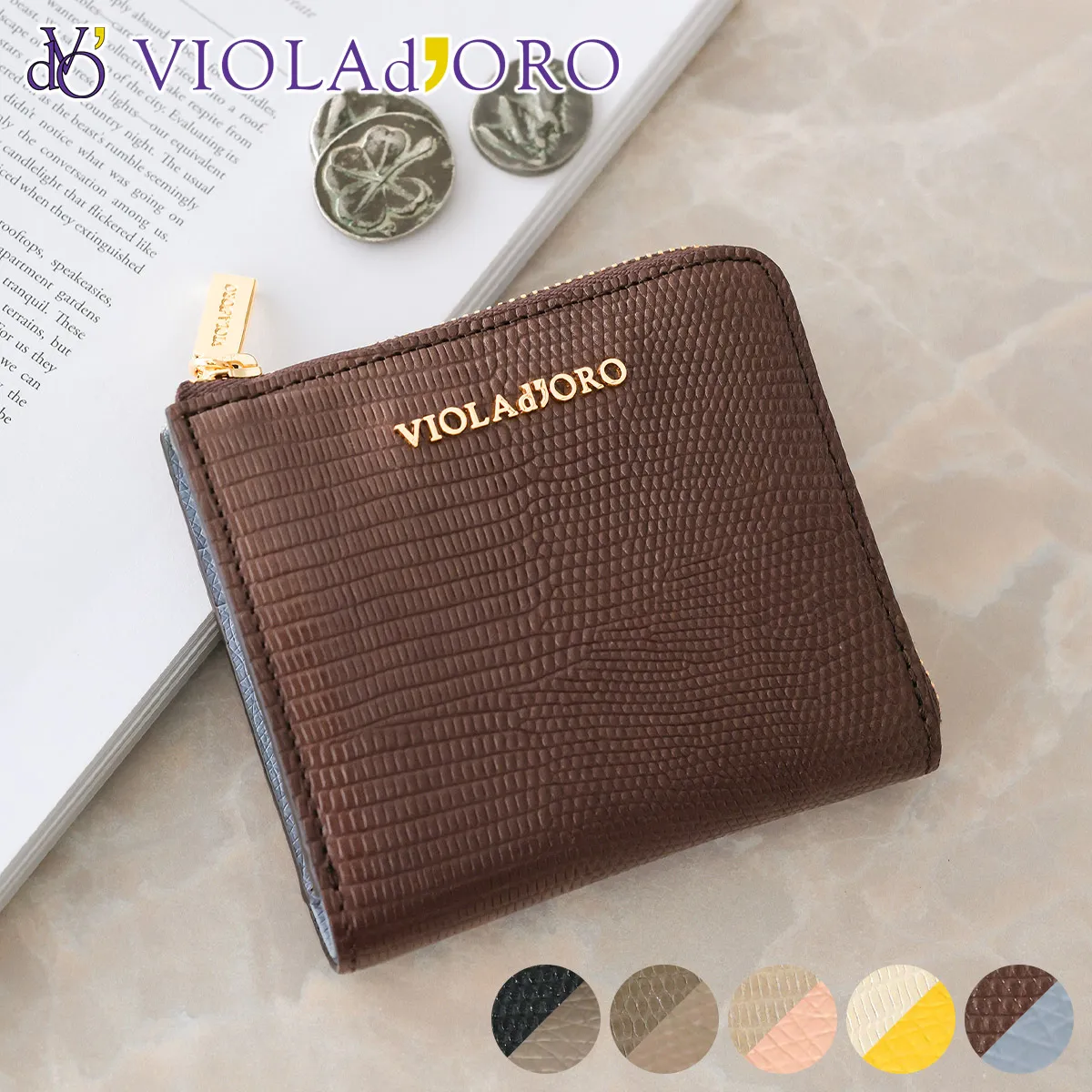 [ 2026年 秋冬新作 ] VIOLAd'ORO ヴィオラドーロ PORTA ポルタ 小銭入れ付き二つ折り財布（L字ファスナー式） V-5090