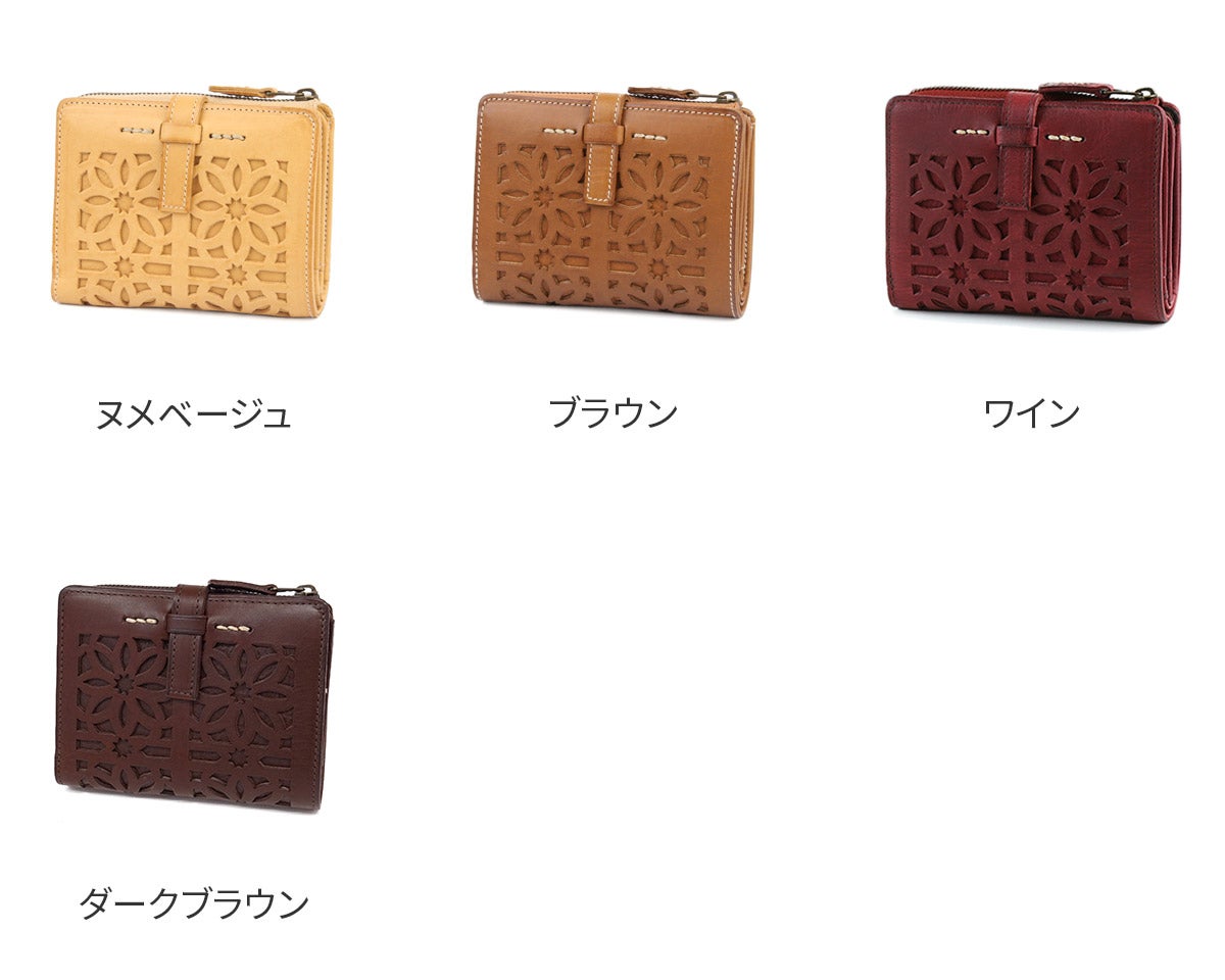 genten ゲンテン cut work カットワーク L字ファスナー 小銭入れ付き二つ折り財布 40601(31621)