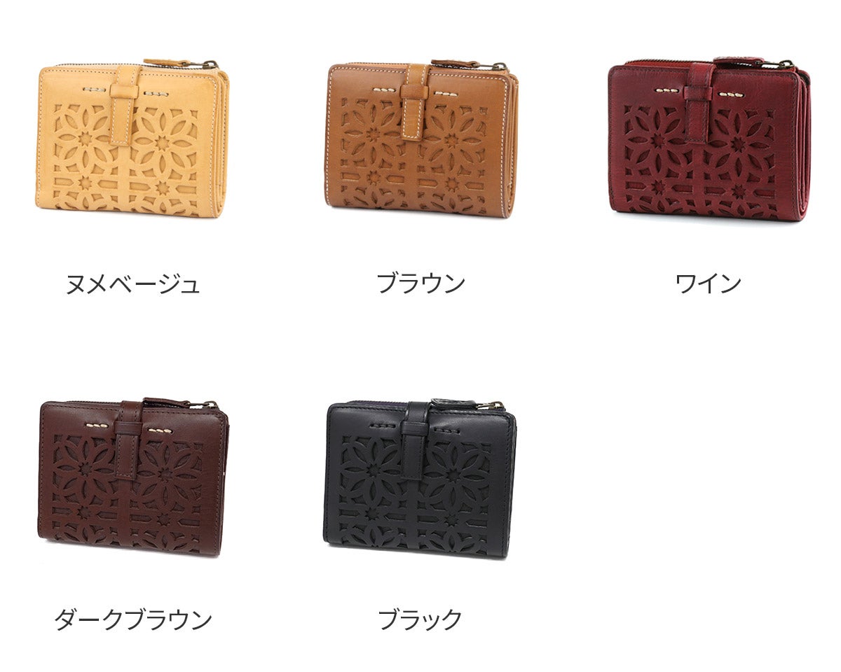 genten ゲンテン cut work カットワーク L字ファスナー 小銭入れ付き二つ折り財布 40601(31621)