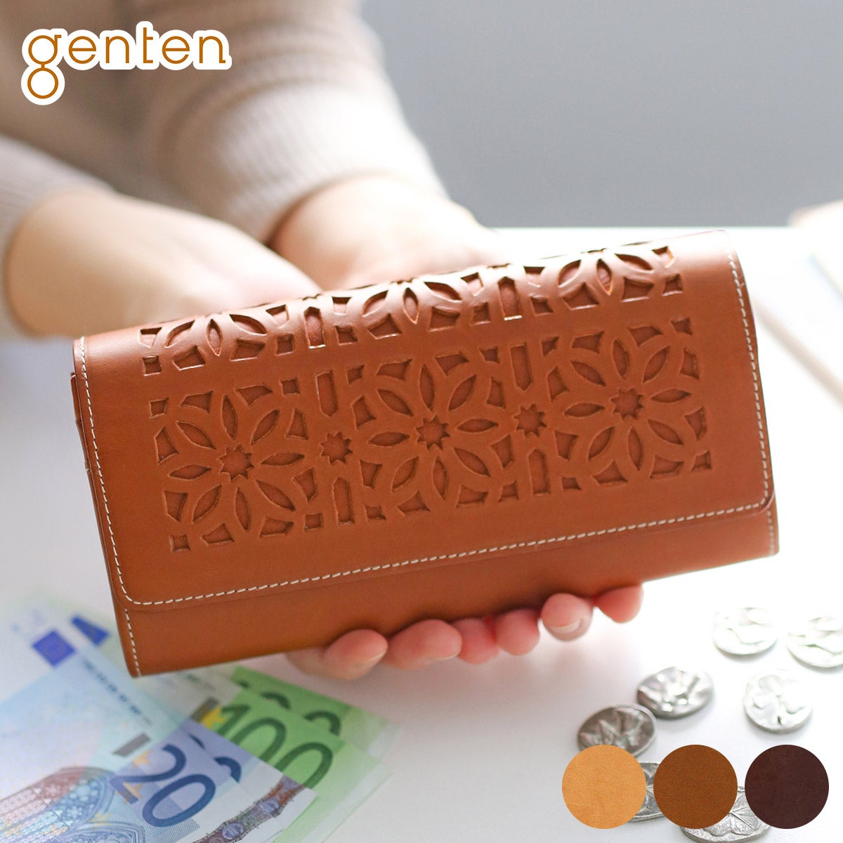 genten ゲンテン cut work カットワーク 小銭入れ付き長財布 44249