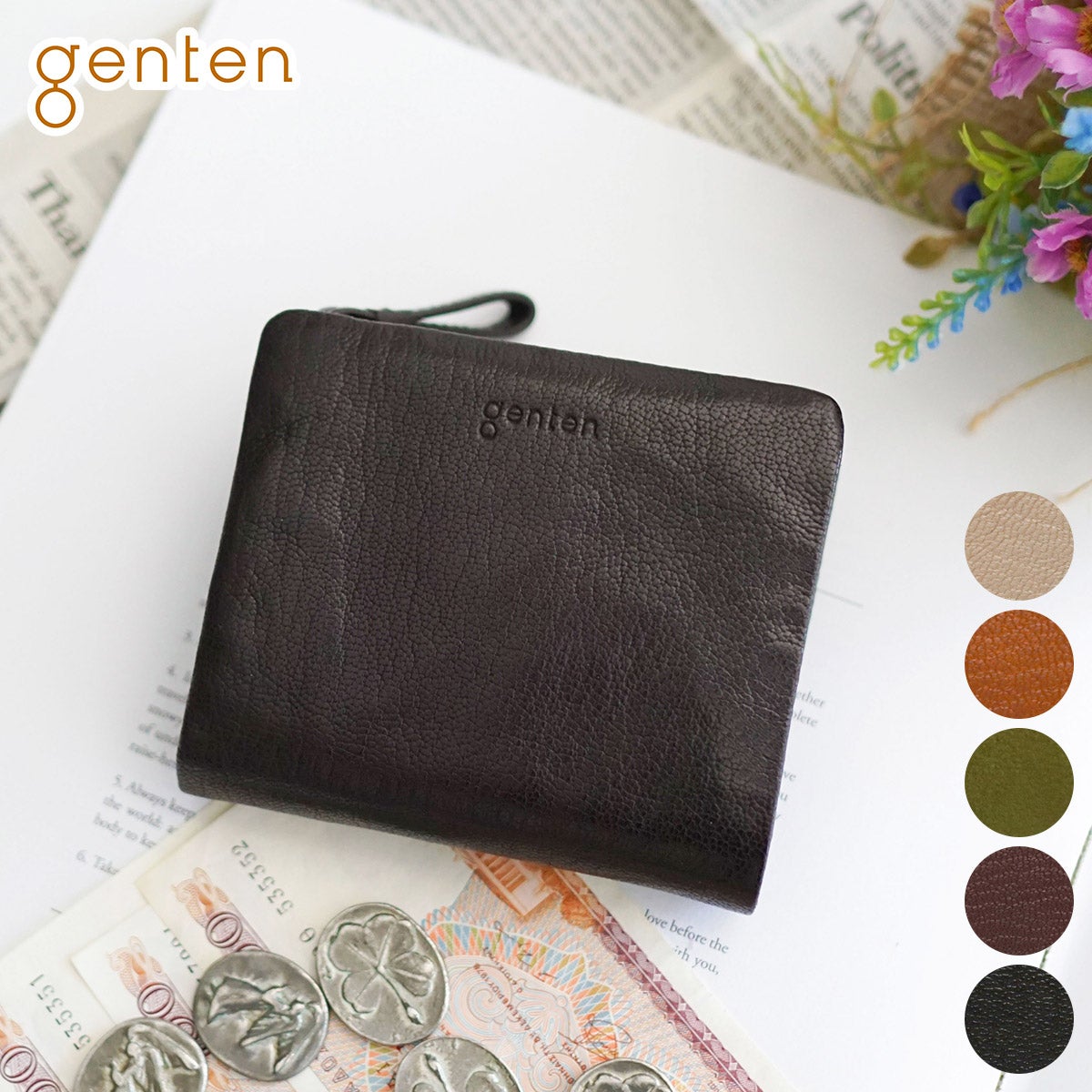 genten ゲンテン GOAT BASIC（ゴートベーシック） 小銭入れ付き二つ折り財布 43265