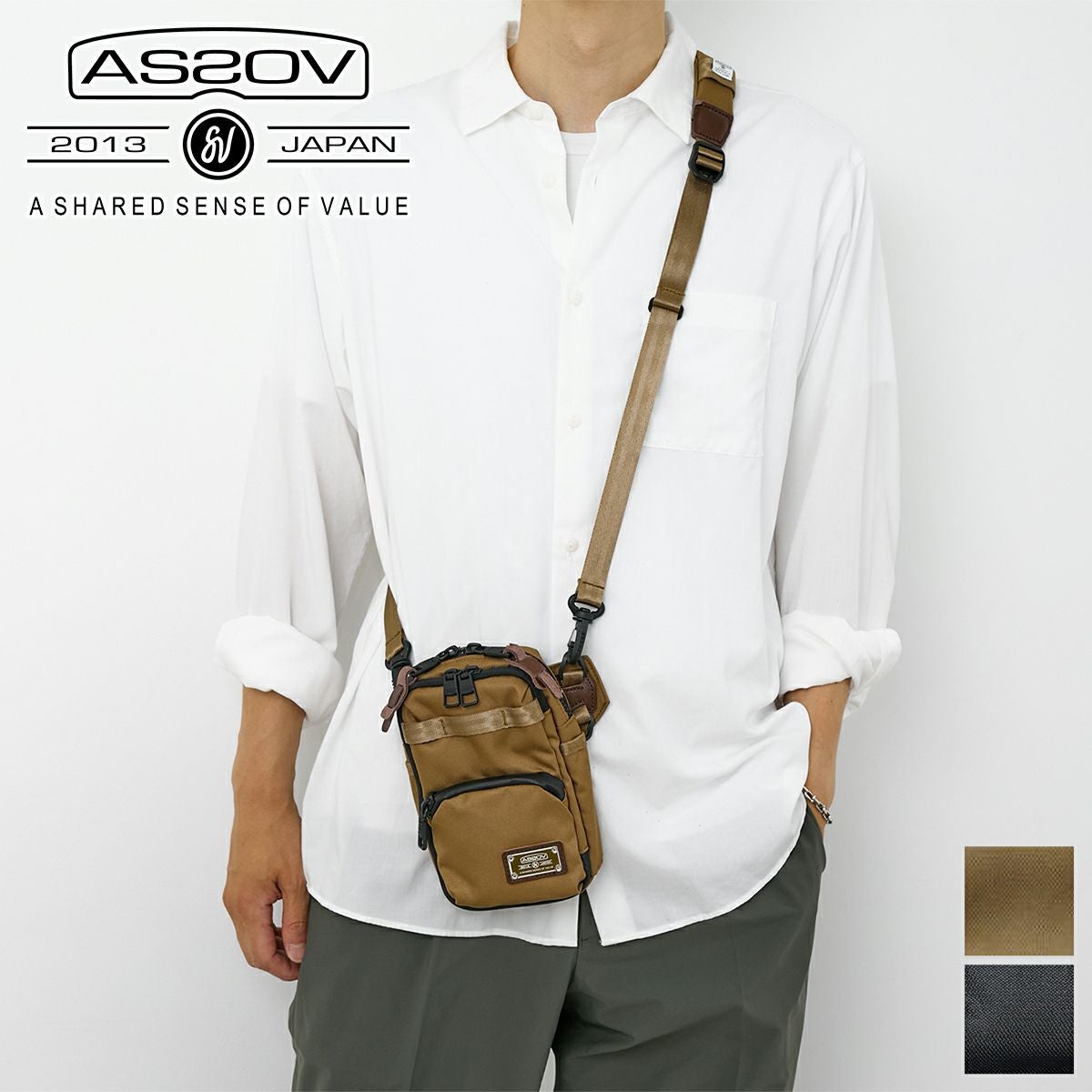AS2OV/アッソブ」コーデュラドビー305D ウォレットショルダー　カーキ 選べるノベルティ付】 AS2OV アッソブ コーデュラドビー305D
