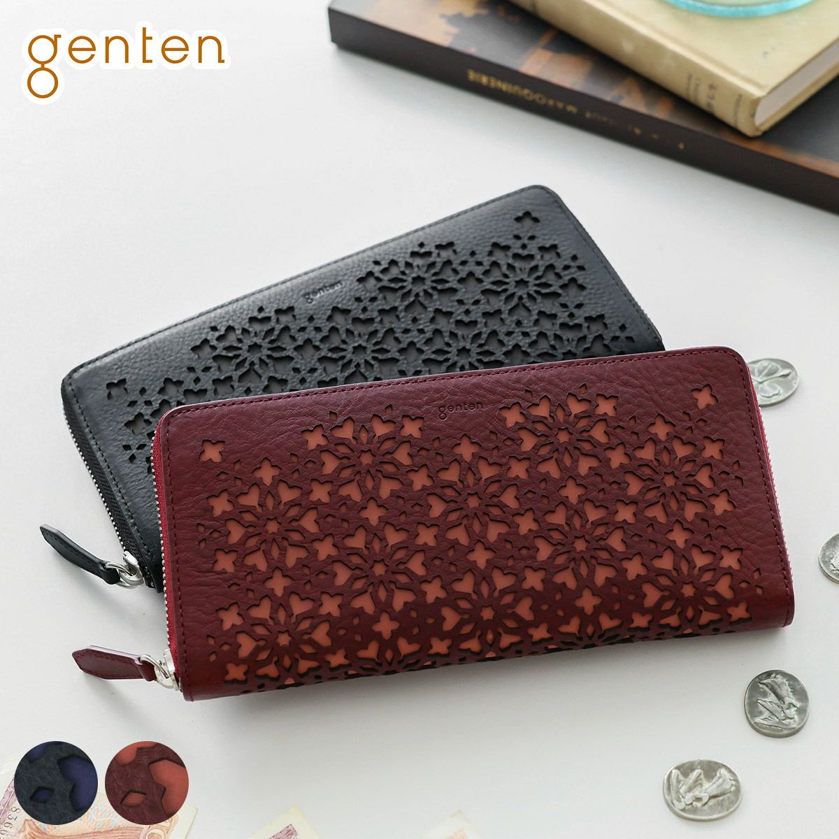 genten カレイド ラウンド長財布 ネイビーブルー 【公式ショッピング