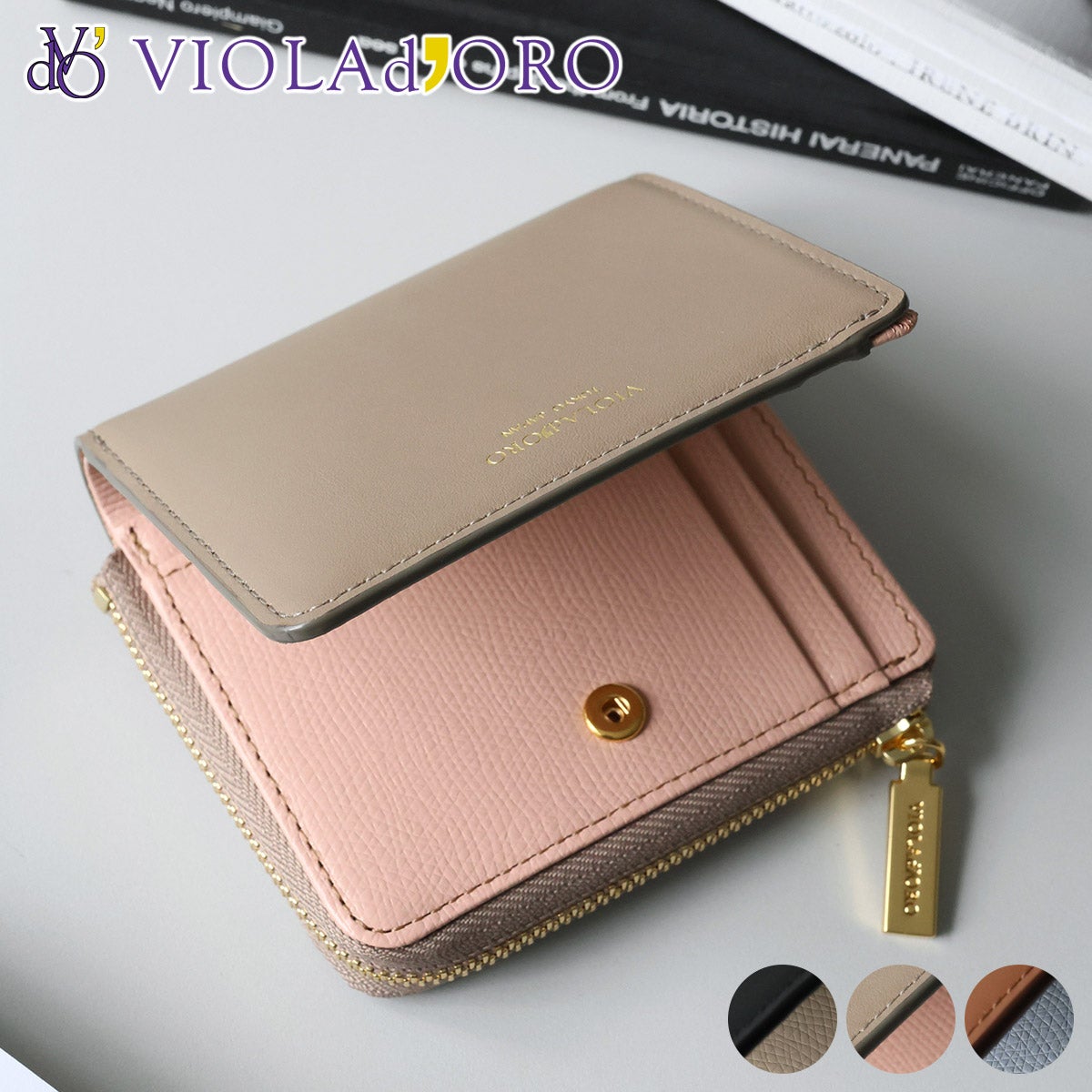 VIOLAd'ORO ヴィオラドーロ PORTA ポルタ 小銭入れ付き二つ折り財布（L字ファスナー式） V-5084