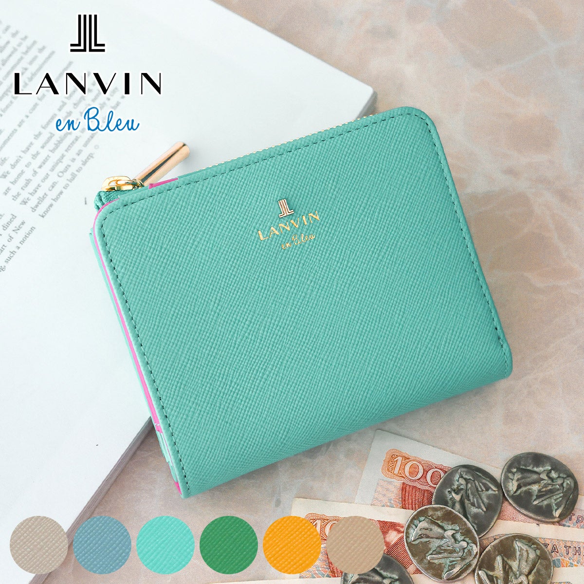 LANVIN en Bleu ランバン オン ブルー リュクサンブールカラー 小銭入れ付き二つ折り財布 482023