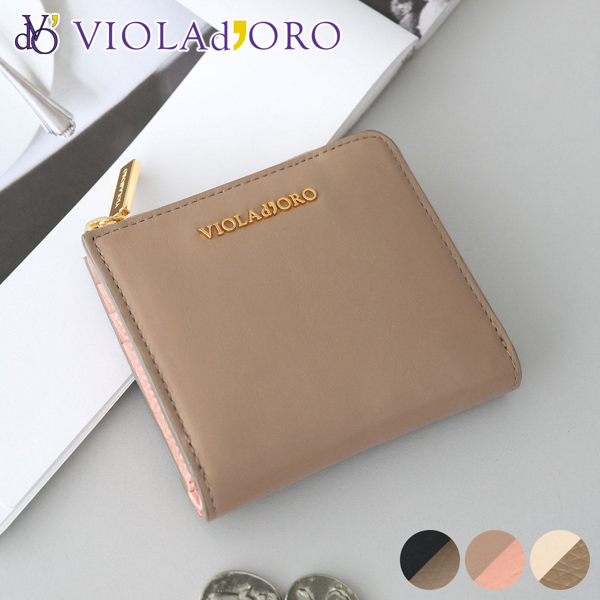 VIOLAd'ORO ヴィオラドーロ PORTA ポルタ 小銭入れ付き二つ折り財布（L字ファスナー式） V-5089